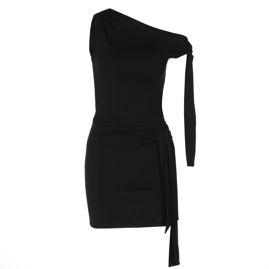 Dame One-Shoulder Mini-Kjole med Rynk og elegant Detalje Skovae