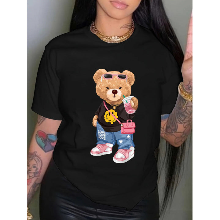 Dame T-shirt med kreativt bjørnemotiv og moderne snit Stilla