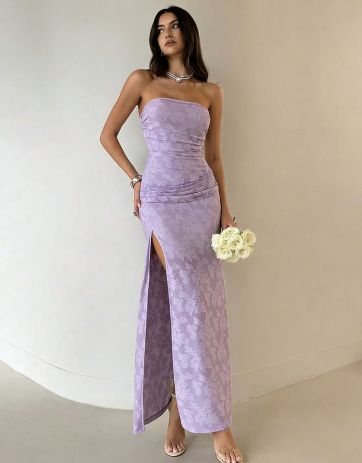 Dame Elegant Maxikjole med blomsterdesign og høj udsnit Skovae