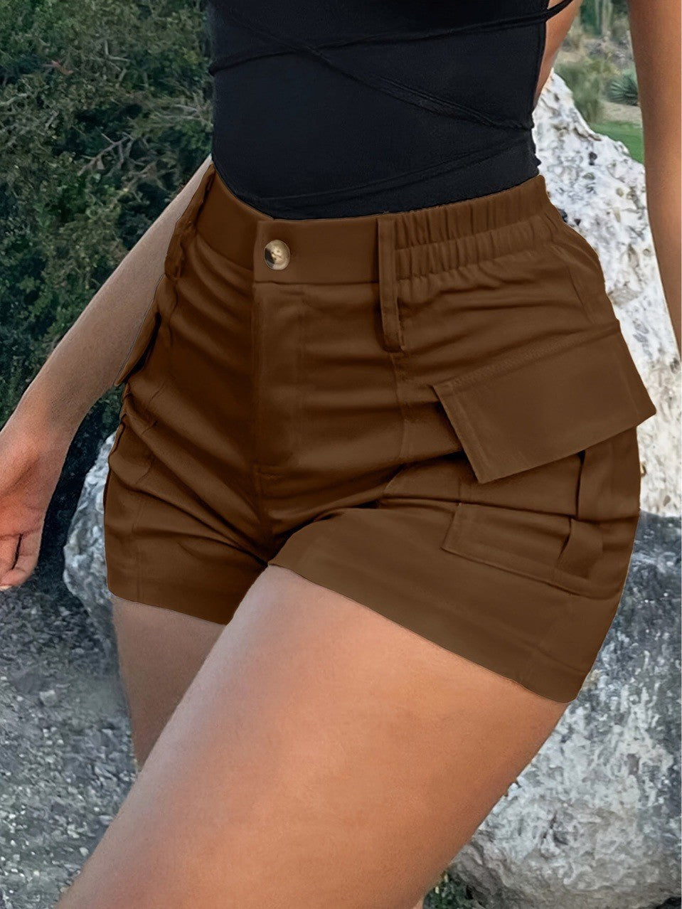 Dame Cargo-shorts med høj talje og praktiske lommer Skovae