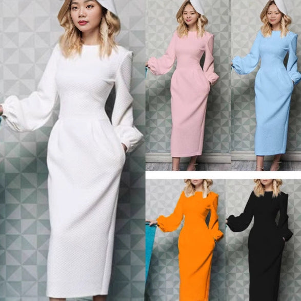 Dame Maxi-kjole med elegante puffærmer og smal pasform Stilla