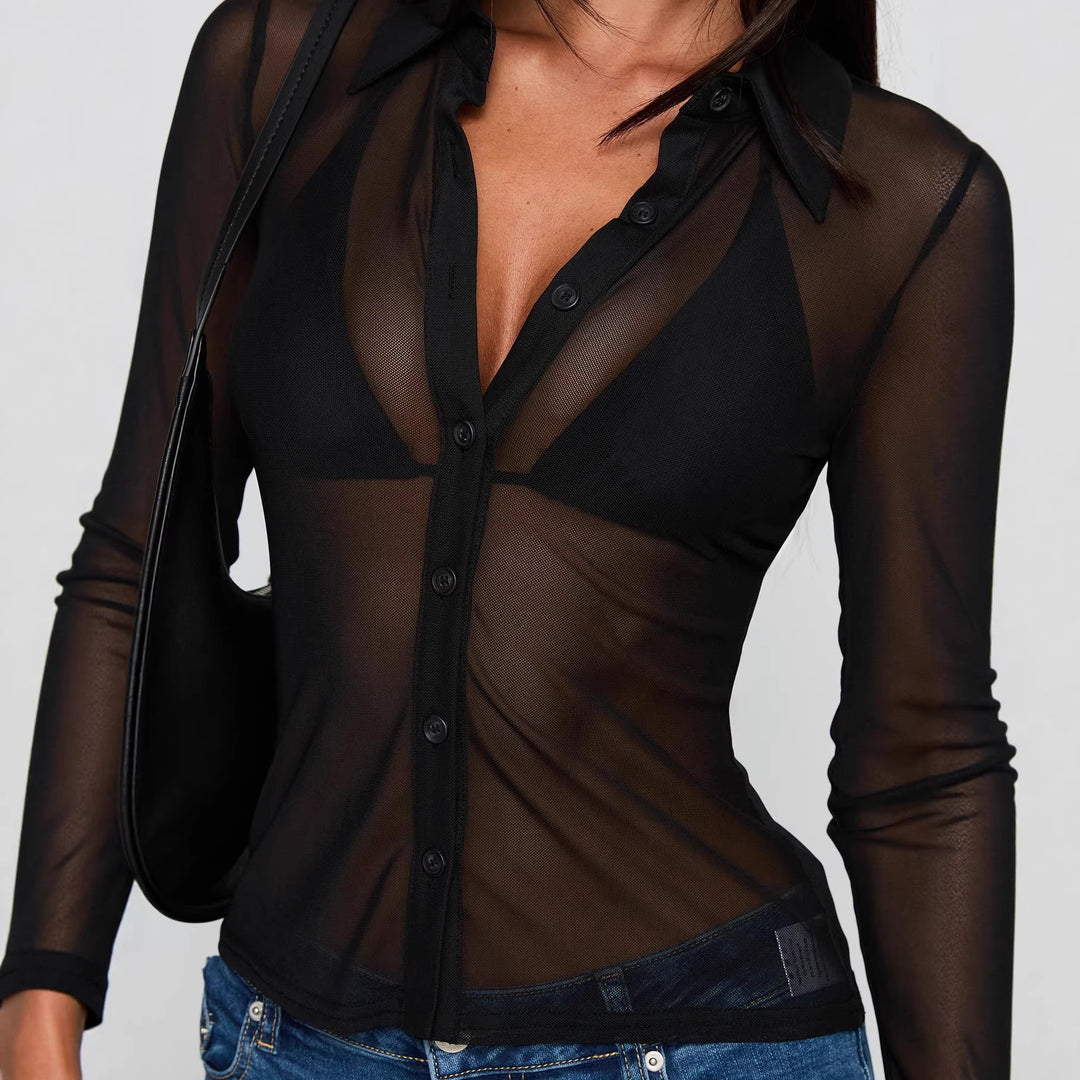Dame Transparent Bluse med sexet design og fine knapdetaljer Skovae