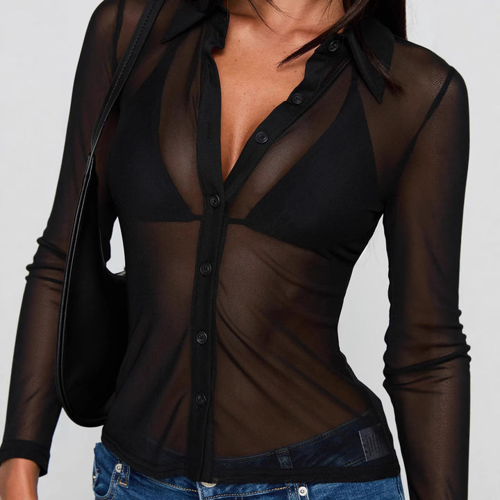 Dame Transparent Bluse med sexet design og fine knapdetaljer Skovae