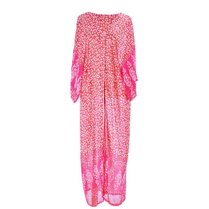 Dame luftig kaftan med blomsterdesign og gennemsigtig behandling Stilla