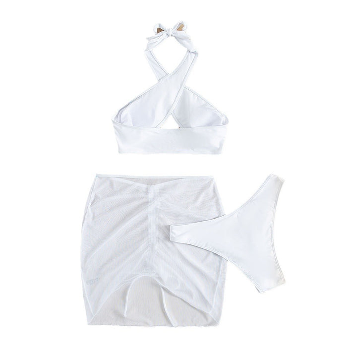 Dame stilfuld Halter-Top og rynket bikini-sæt med nederdel Stilla