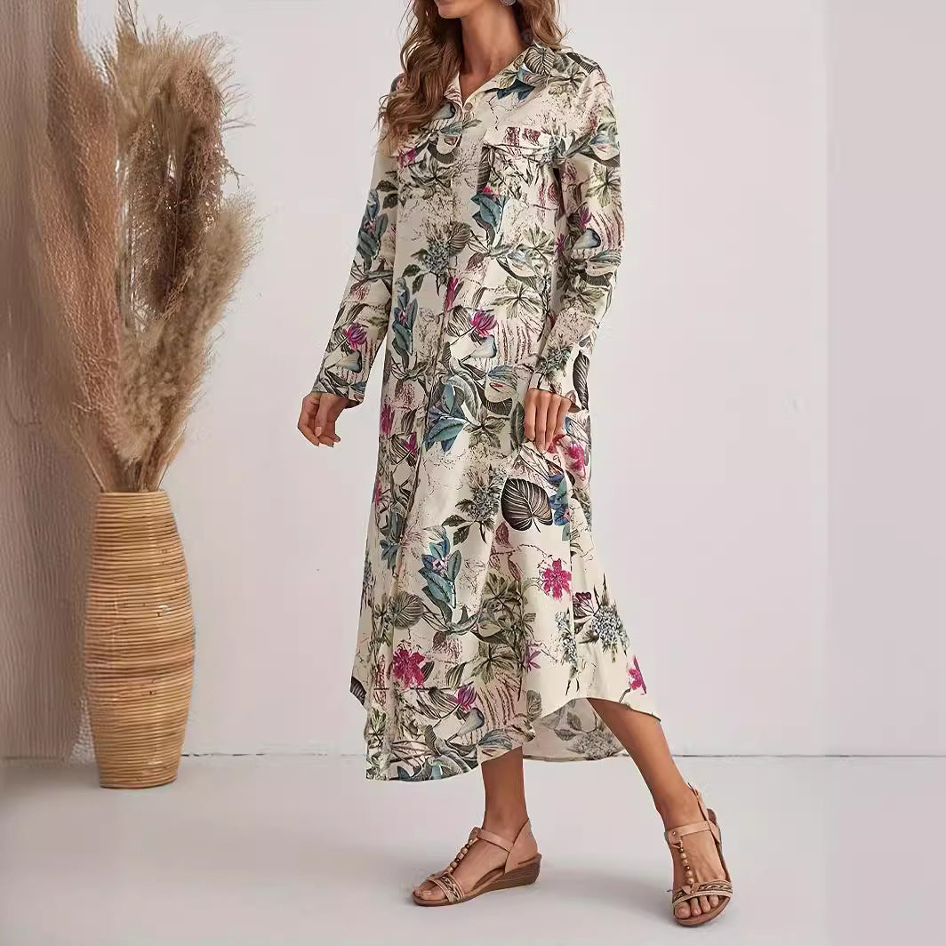 Femme Langærmet Blomster Maxi Kjole Stilla