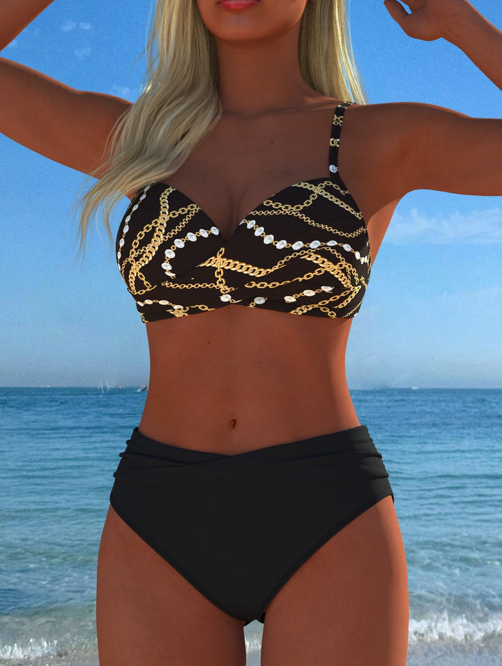 Dame bikini-sæt med elegant kædemotiv og komfortabel pasform Skovae