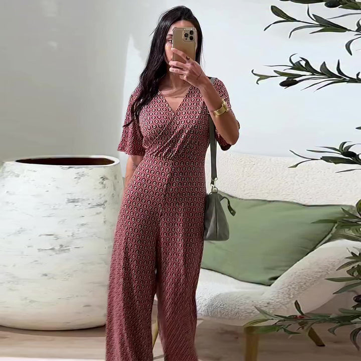 Kvinde jumpsuit med elastisk talje og dyb V-hals Skovae