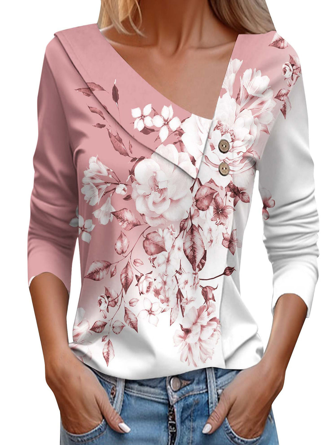 Dame Bluse skjorte med floral applikation og moderne knapdetaljer Stilla
