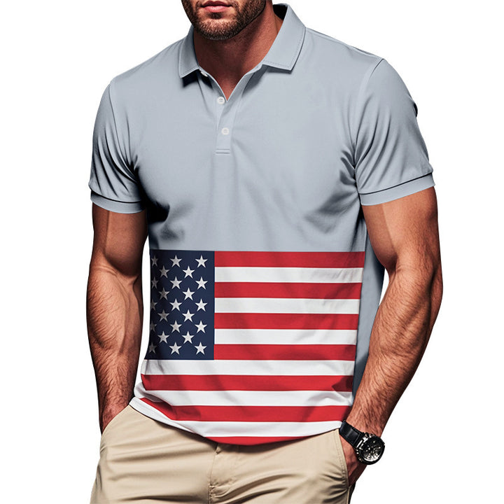 Herrer polo shirt med patriotisk flagmønster og åndbart materiale Stilla
