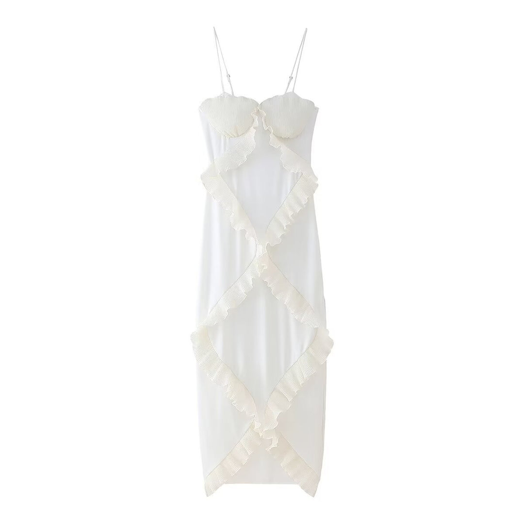 Femme Rynke Midi Slip Kjole med justerbare stropper Stilla