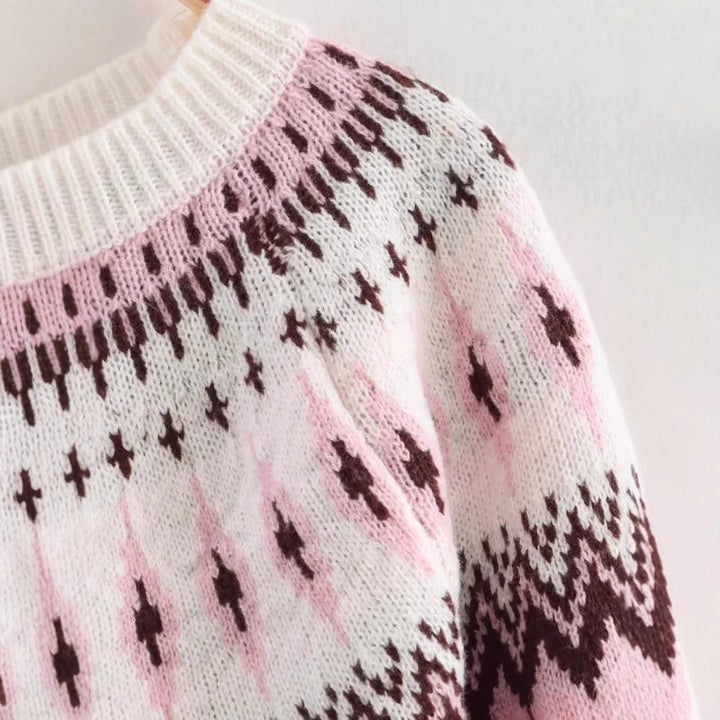 Femme Strik Chunky Pullover med Fair Isle mønster Stilla