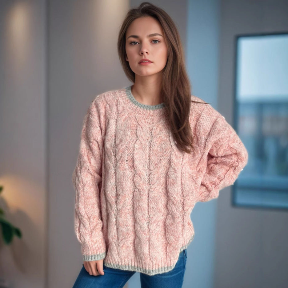Kvinders chunky strikket sweater med tekstur og afslappet design Stilla