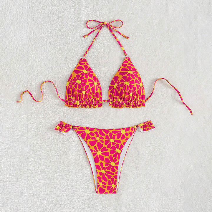 Dame triangel-bikini med legende blomsterprint og flæse detaljer Skovae