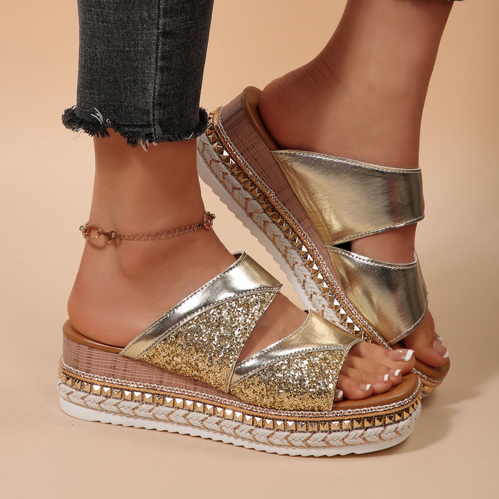 Dame Glamourøse Wedge-Sandaler med glitrende strassbesætning Stilla
