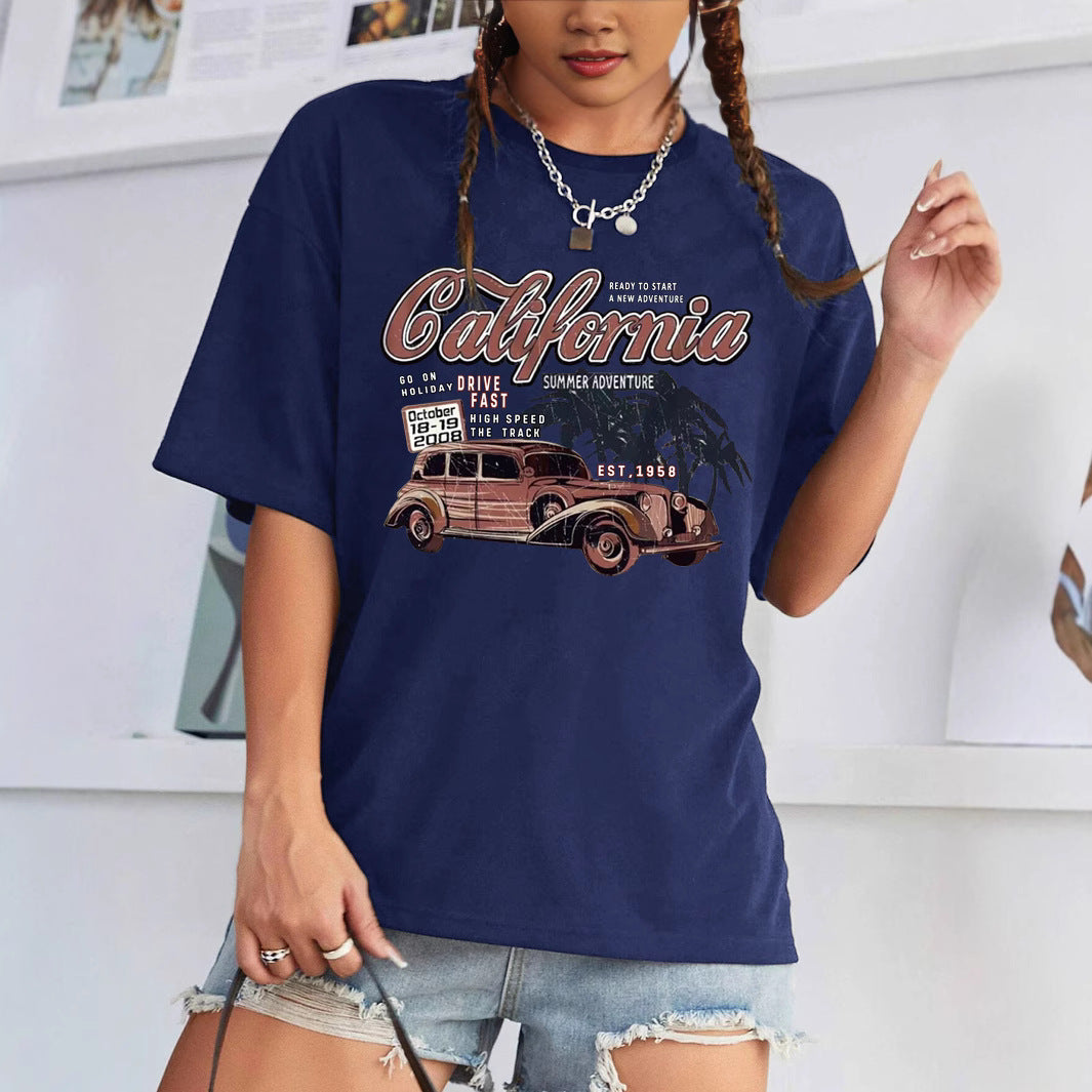Dame afslappet T-shirt med nostalgisk automobil Stilla