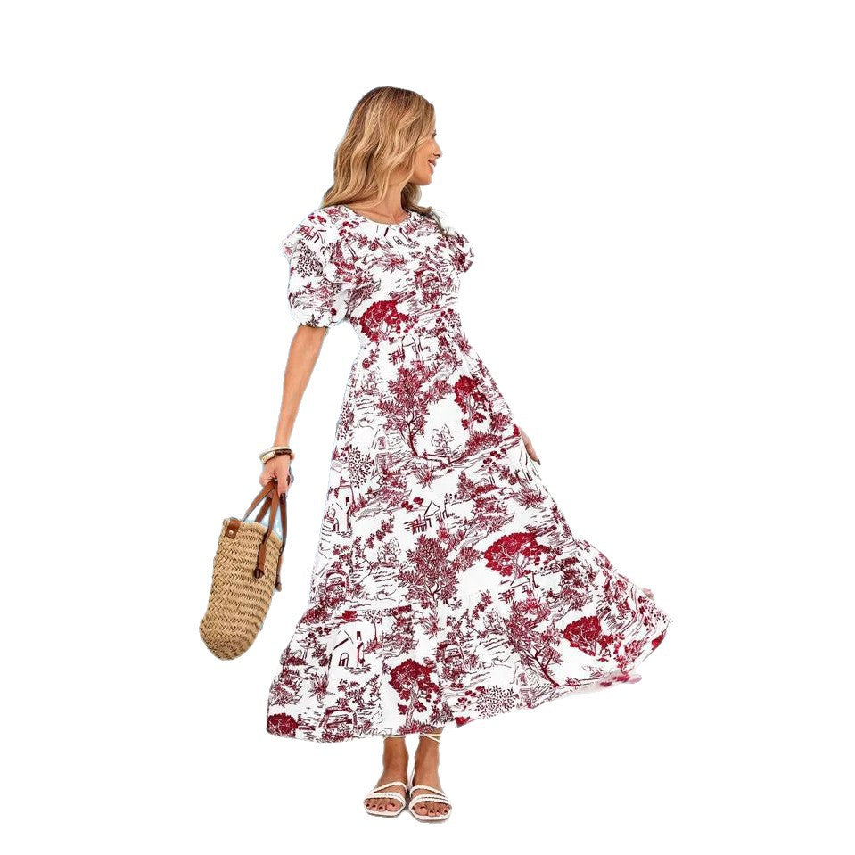 Dame Vintage Blomster Puffærme Maxi Kjole Stilla