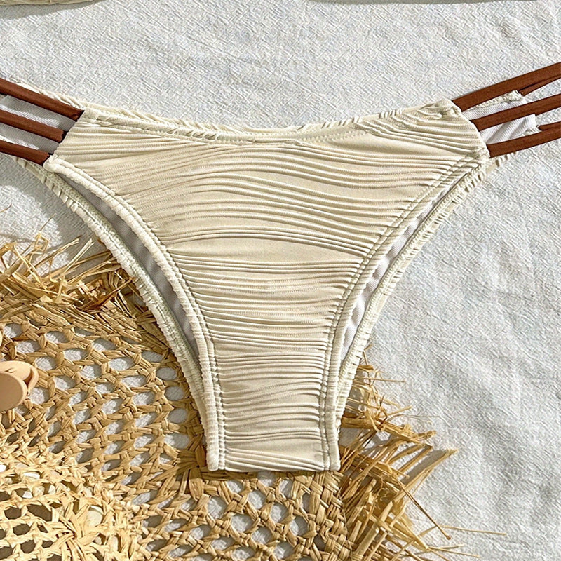 Dame bandeau-bikini med rynkedesign og dekorative stropdetaljer Skovae