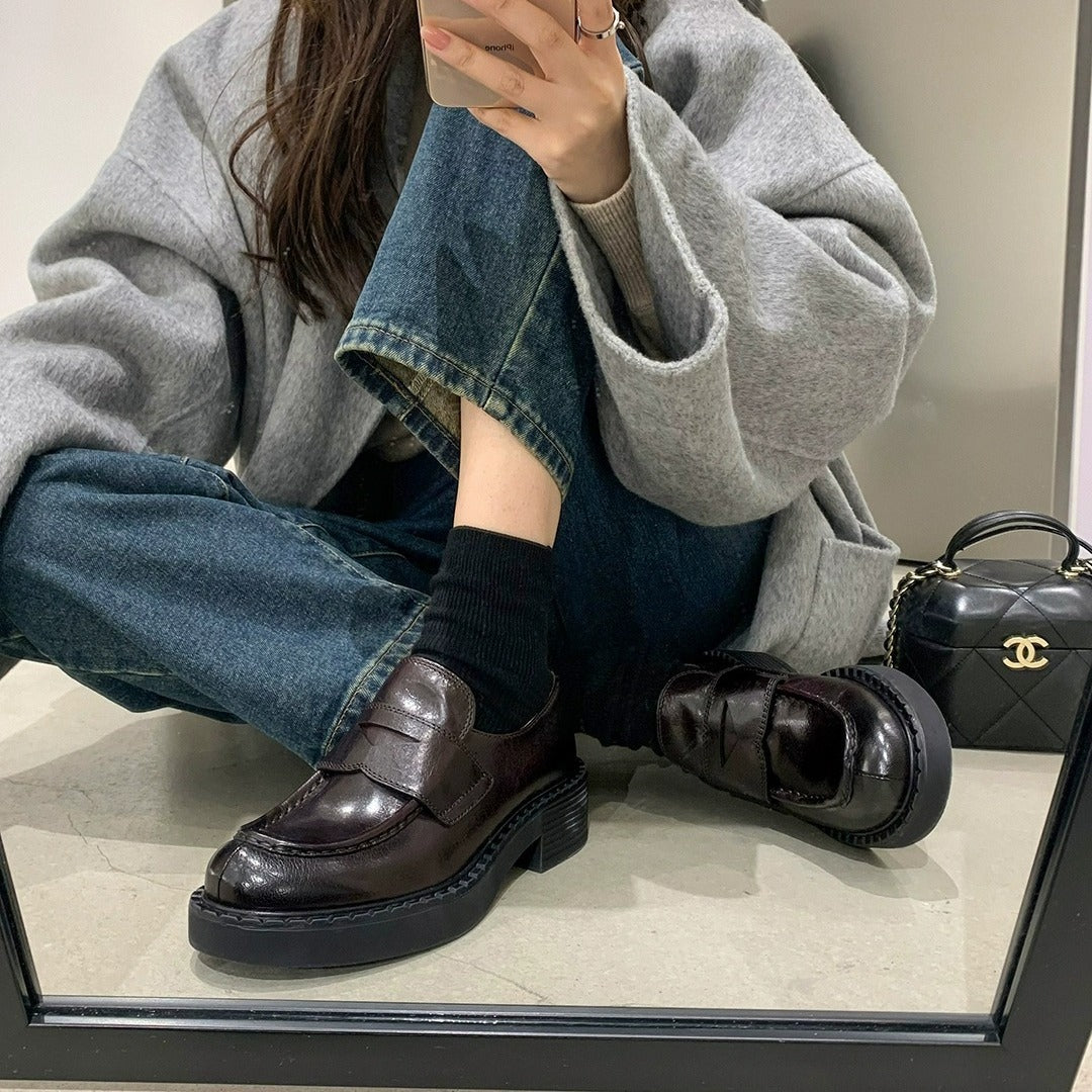 Femme Classic Penny Loafers med Chunky Heel Stilla