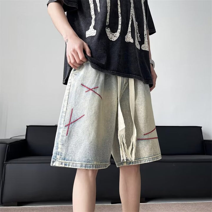 Herrer fashionable korte jeans-shorts med unikke distressed-detaljer og fleksibel talje Stilla