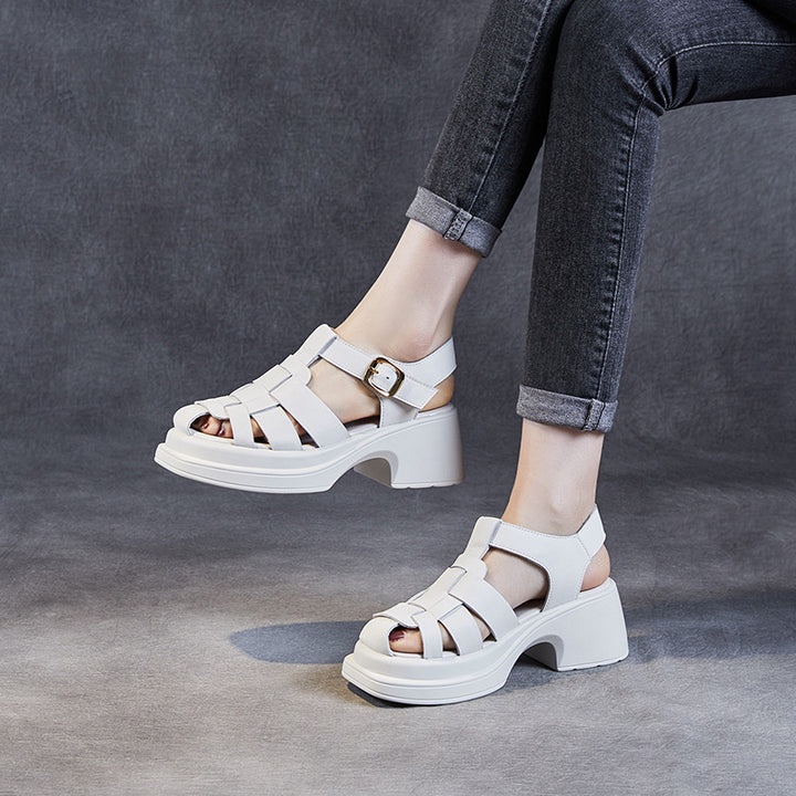 Dame Woven Leather Platform Sandaler Stilla