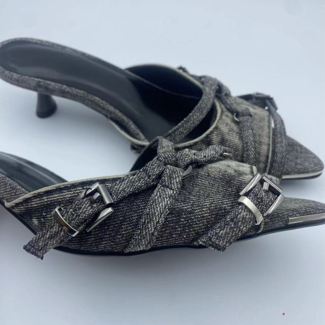 Dame spids tå slingback pumps med dekorativt spænde-detajl Stilla