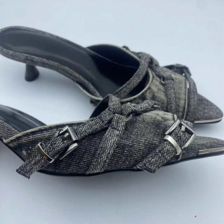 Dame spids tå slingback pumps med dekorativt spænde-detajl Stilla