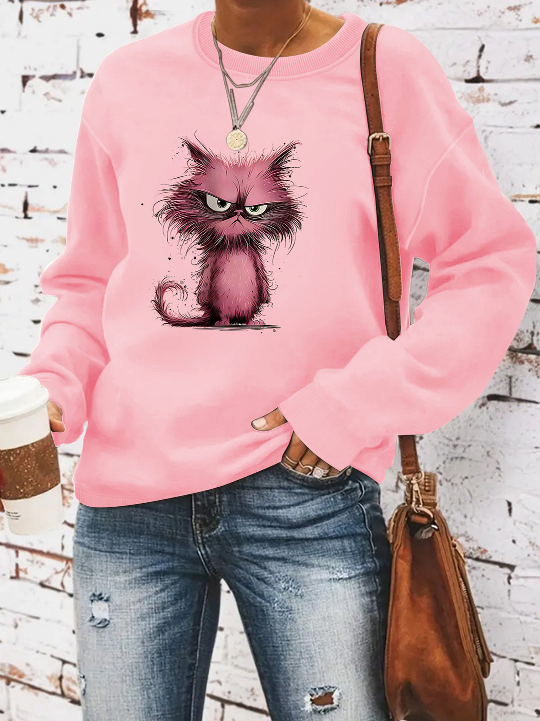 Kvinders sweatshirt med kreativt kattemotiv Stilla
