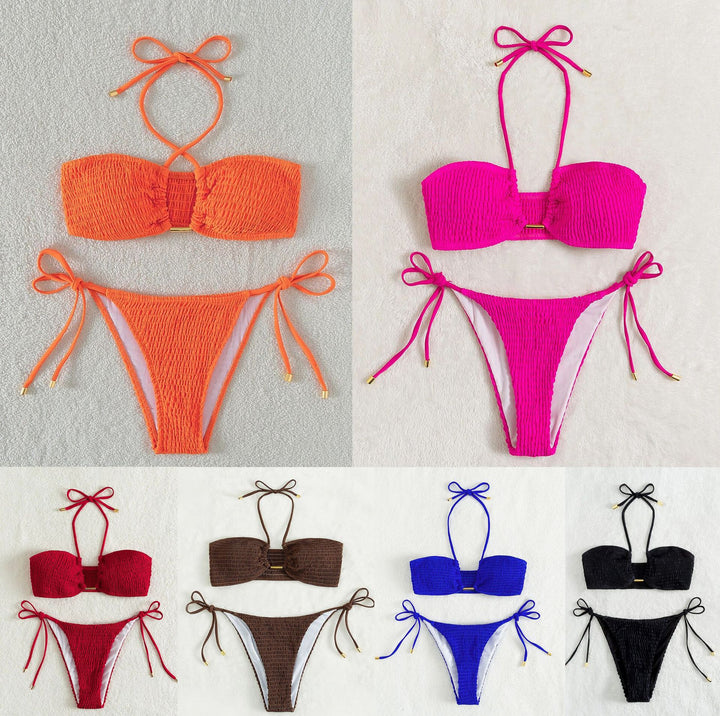 Dame Bandeau-Bikini med justerbare stropper og rynker Stilla