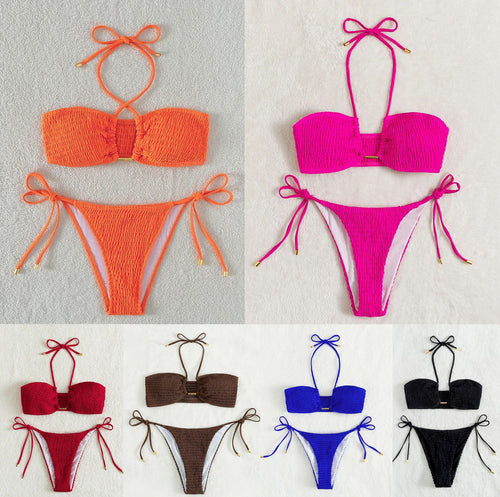 Dame Bandeau-Bikini med justerbare stropper og rynker Stilla