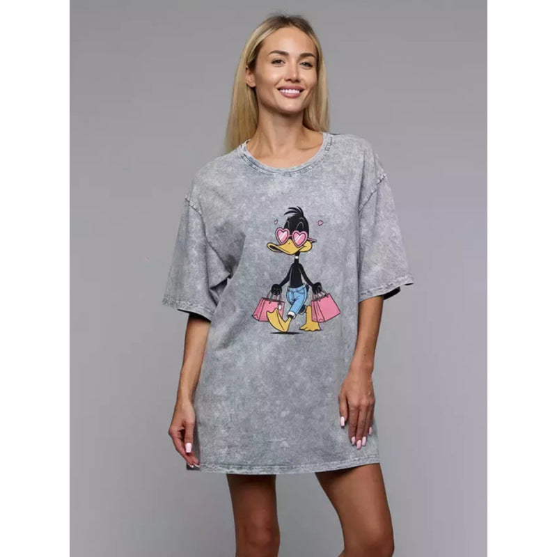 Dame T-Shirt kjole med kreativt cartoon-print og oversized pasform Stilla