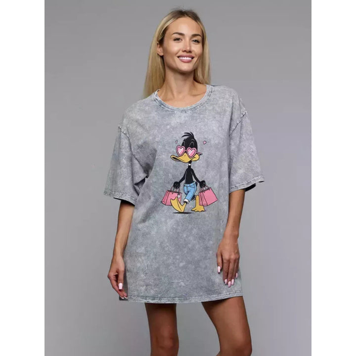 Dame T-Shirt kjole med kreativt cartoon-print og oversized pasform Stilla