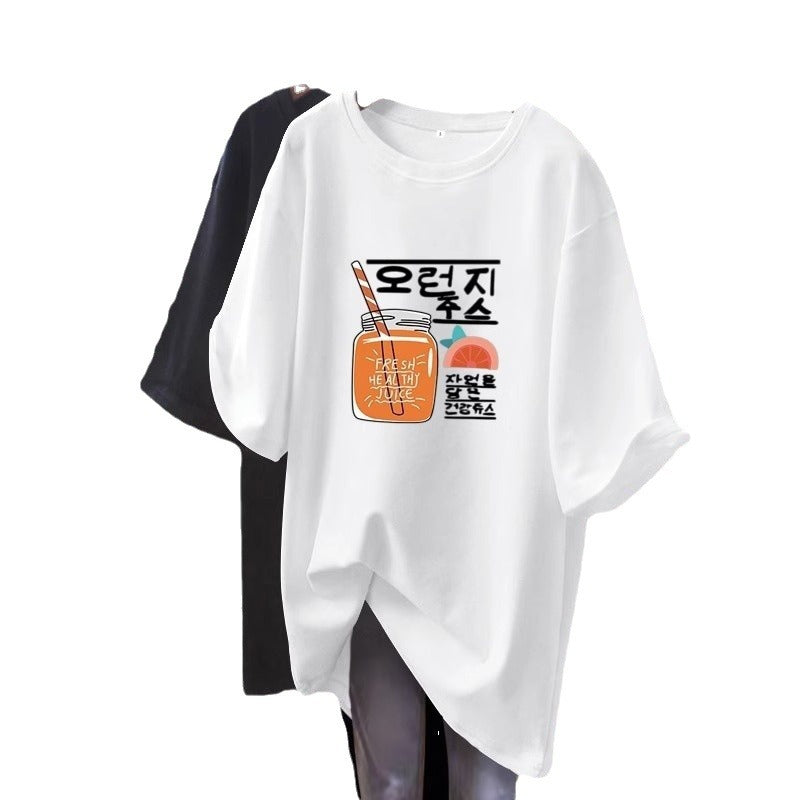 Dame T-shirt med afslappet frugt-design og trendy skrift Stilla