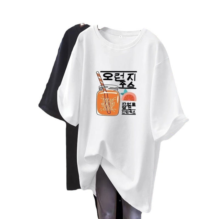 Dame T-shirt med afslappet frugt-design og trendy skrift Stilla