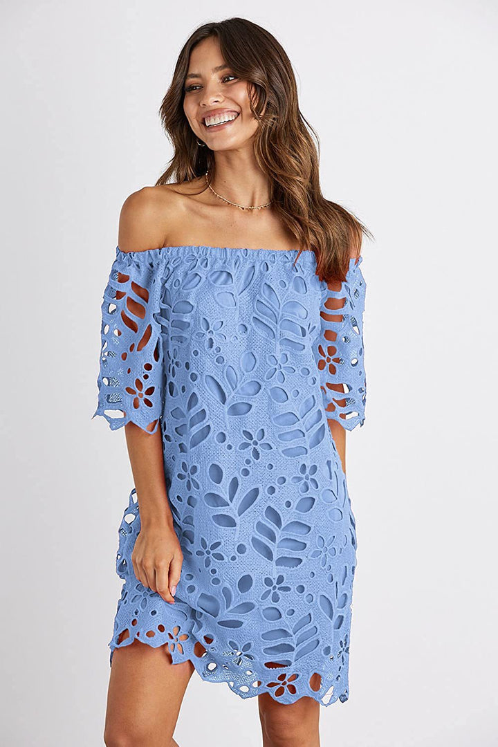 Dame Off-Shoulder Kjole i høj kvalitet broderi Stilla