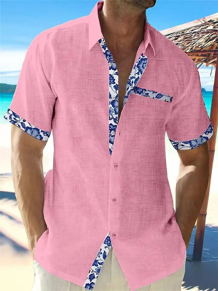 Herrer kortærmet bluse med blomsterkrave Stilla