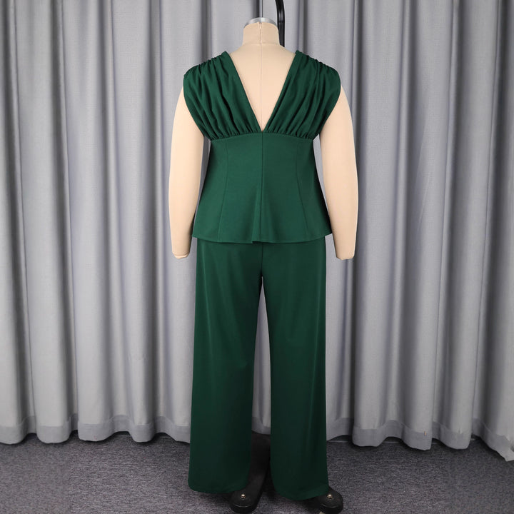 Dame elegant jumpsuit med dyb V-udskæring og iøjnefaldende knapdetaljer Skovae