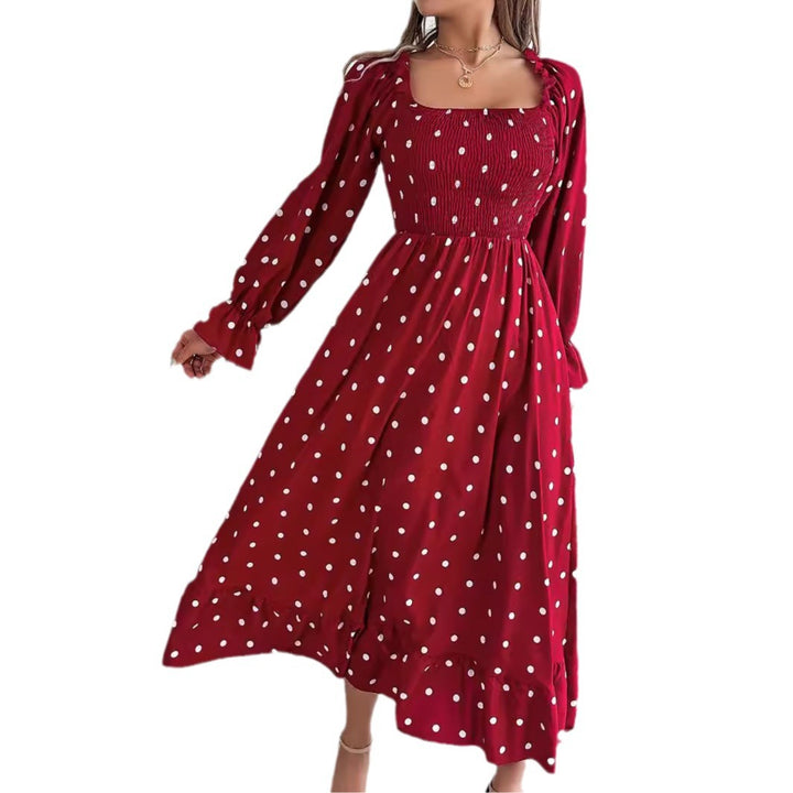 Dame Langærmet Midikjole med Polka-Dots og Flæsekant Stilla