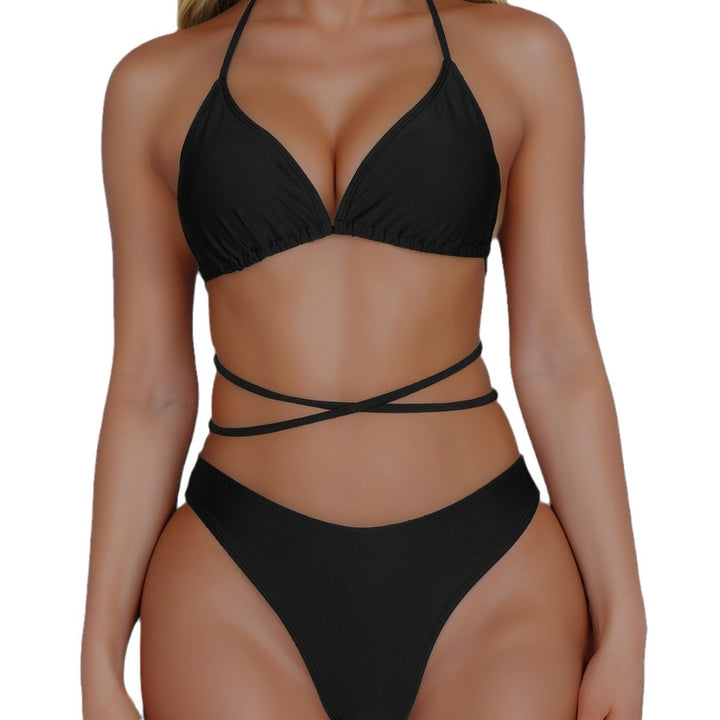 Dame triangel-bikini med elastiske bånd og højt skåret trusse Stilla
