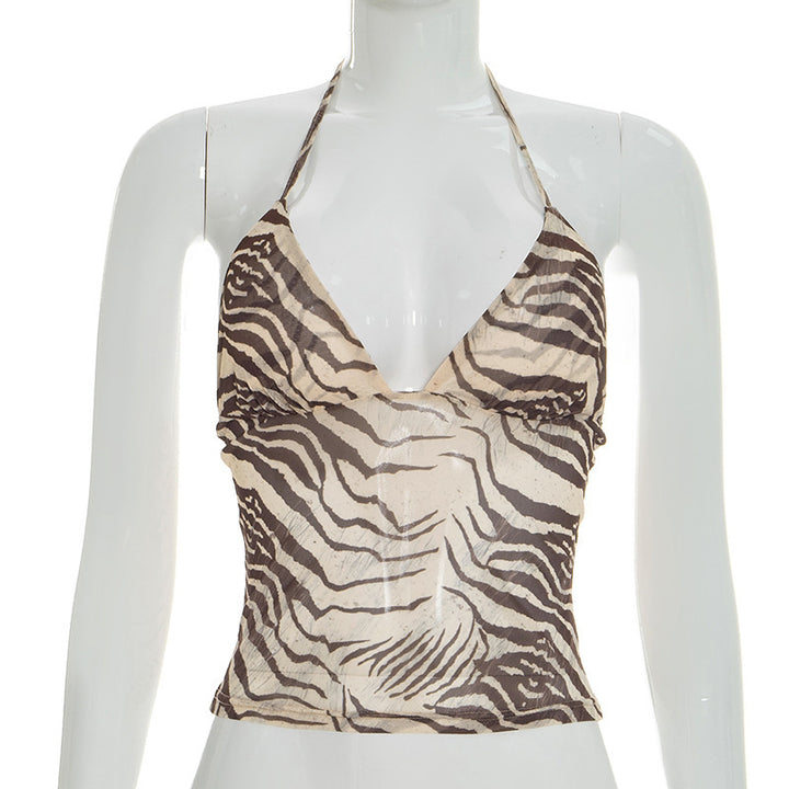 Damen Halter-Top mit exotischem Tiermuster und figurbetontem Schnitt Skovae