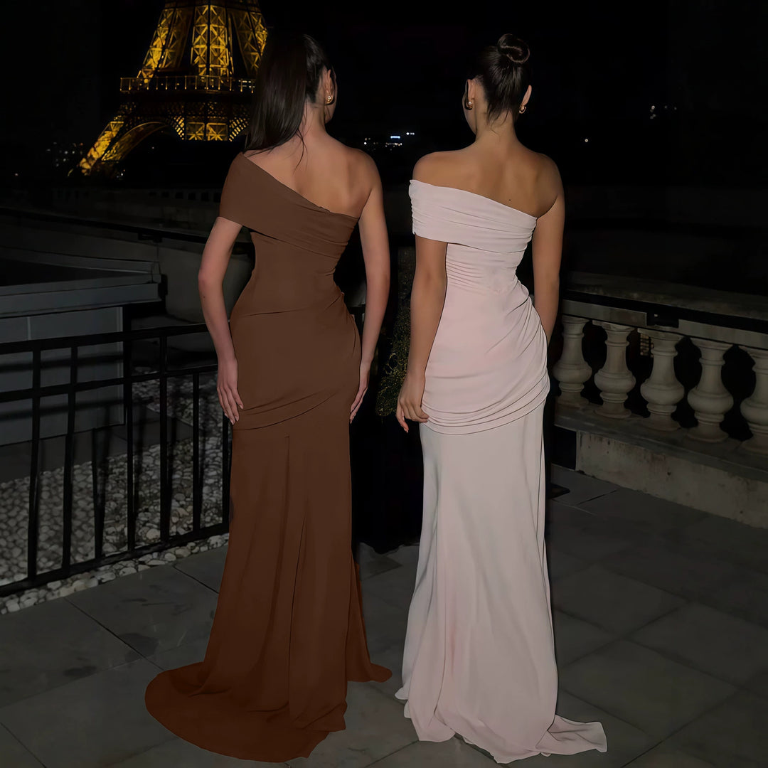 Dame Elegant Vinklekjole med asymmetrisk overdel og figursyet kant Skovae