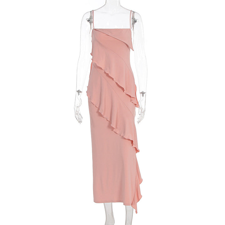 Dame off-shoulder maxikjole med asymmetrisk flæsedesign Skovae