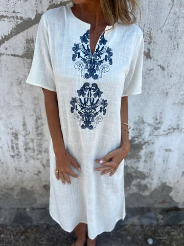 Dame Bohemian Stil Midi Kjole med broderede detaljer Stilla
