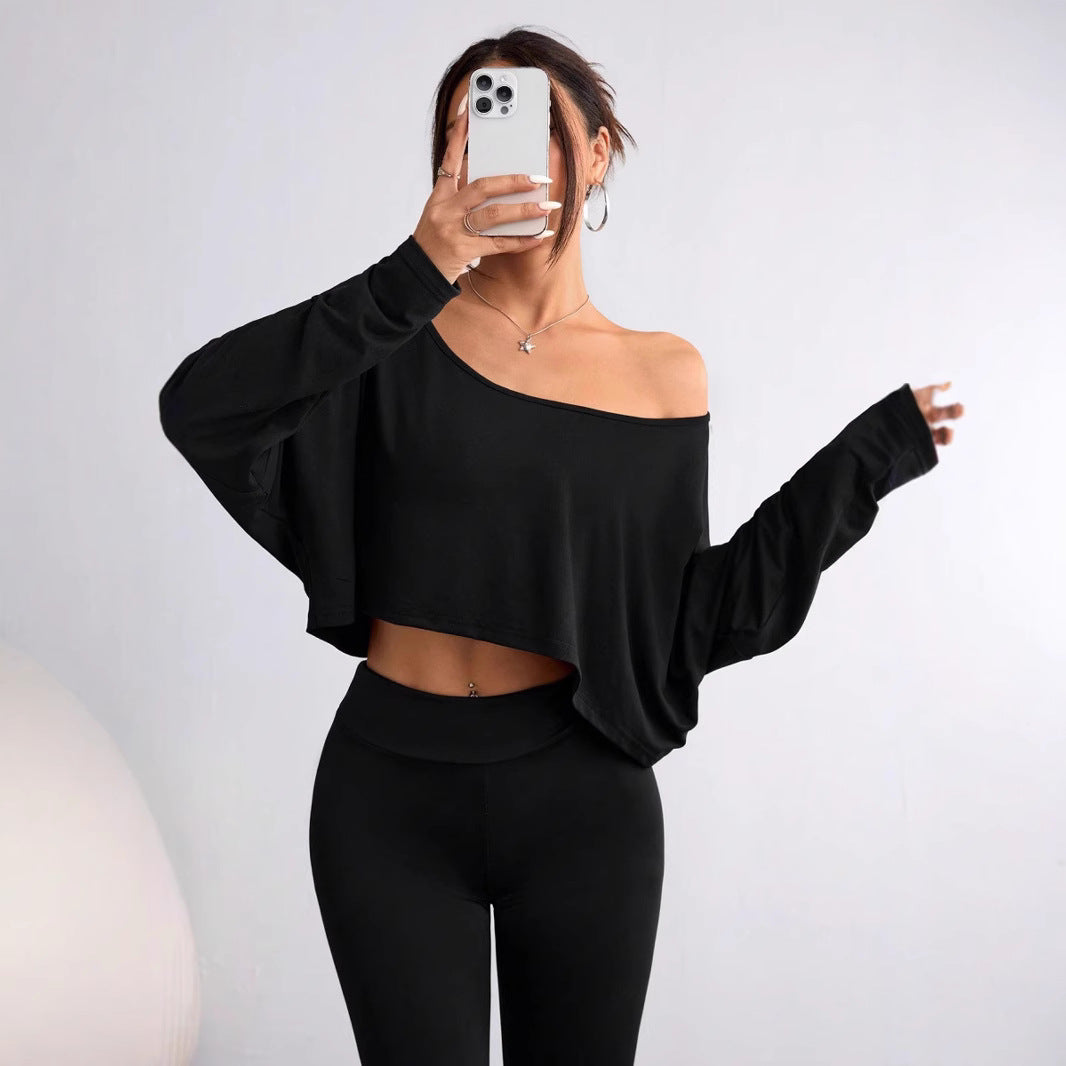 Dame afslappet oversized langærmet skjorte med asymmetrisk kant og U-båd udskæring Stilla