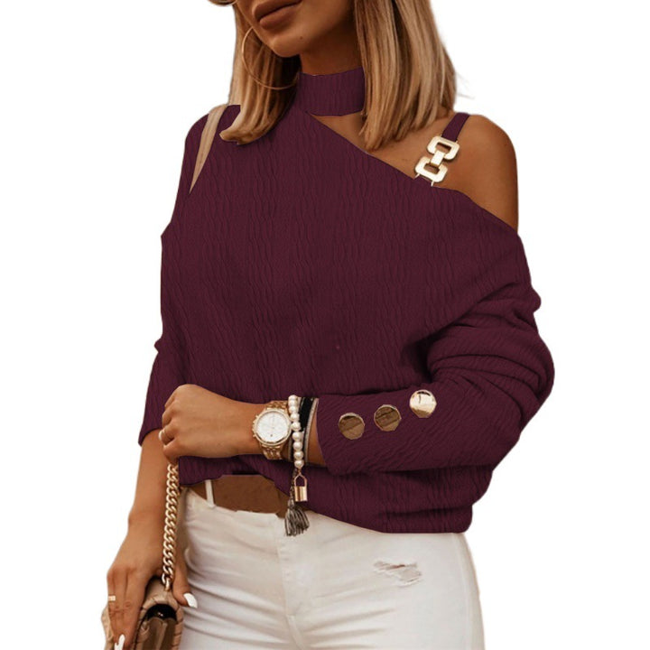 Damer modischer pullover med off-shoulder-design og metalliske accenter Stilla
