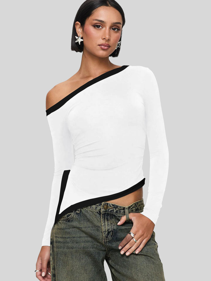 Dame asymmetrisk langærmet top med elegante cut-outs Stilla
