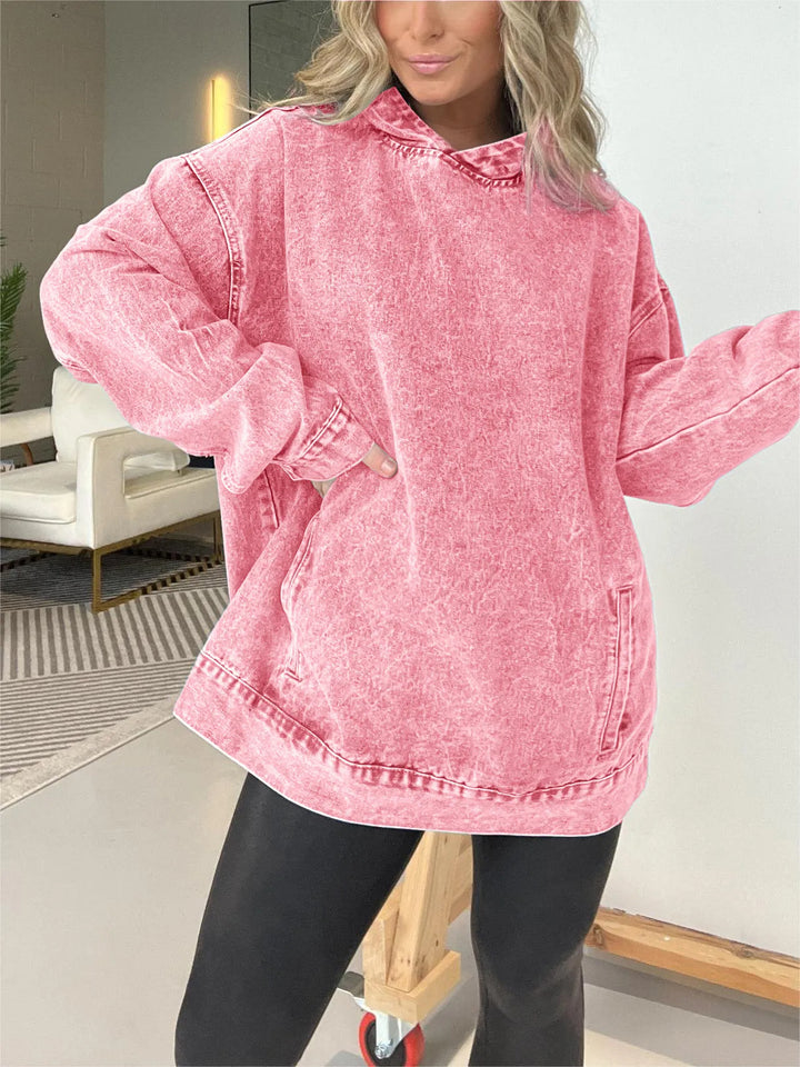 Dame Oversized Hoodie i denim med praktisk kængurulomme Stilla