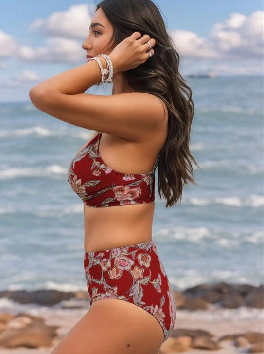 Dame Højskåret Bikini med floral design Skovae