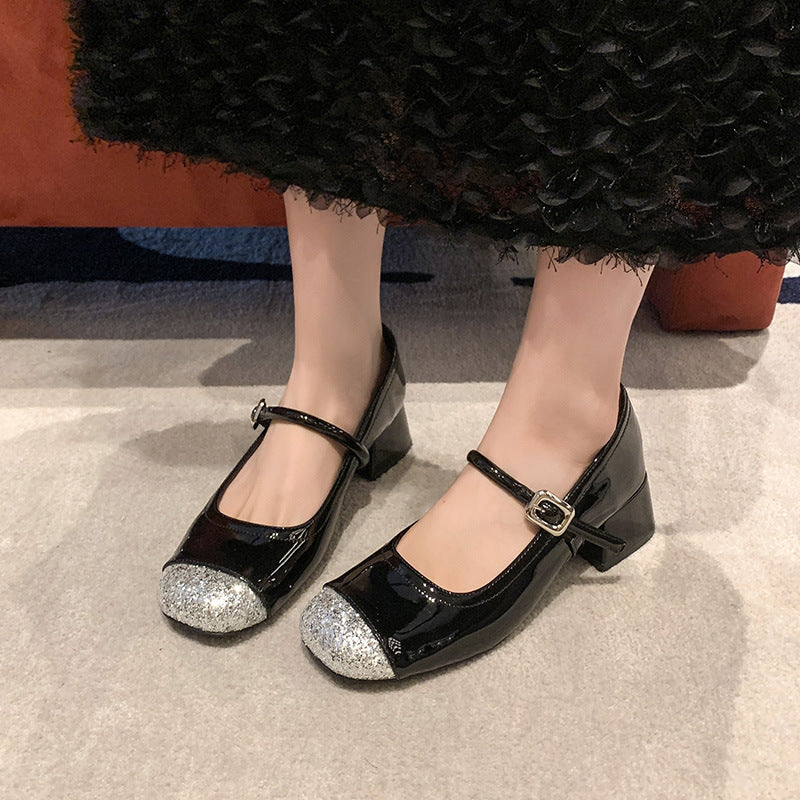 Dame Metallic Strass Kappe Mary Jane Sko Stilla