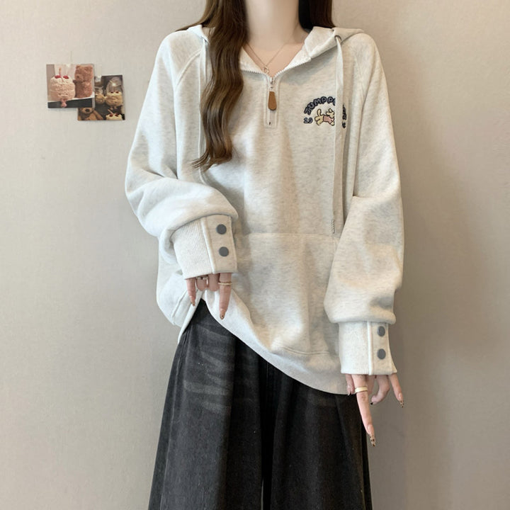 Femme Stilfuld Halv-Zipper Trøje Hoodie Stilla